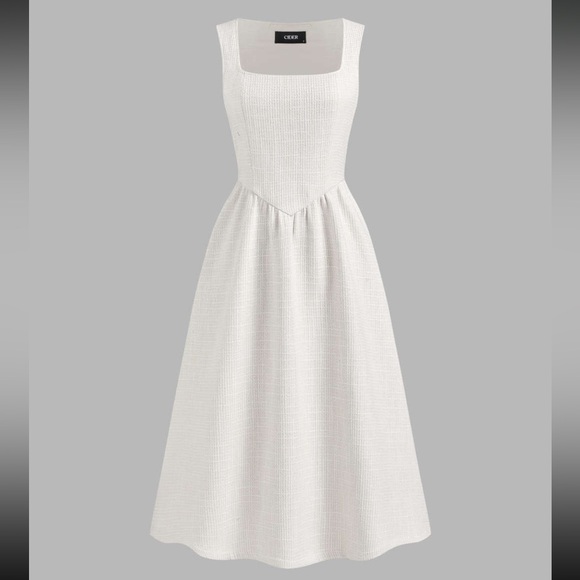 Cider Tweed Square Neck Midi Dress Subtle Metallic NWT L - Picture 7 of 13